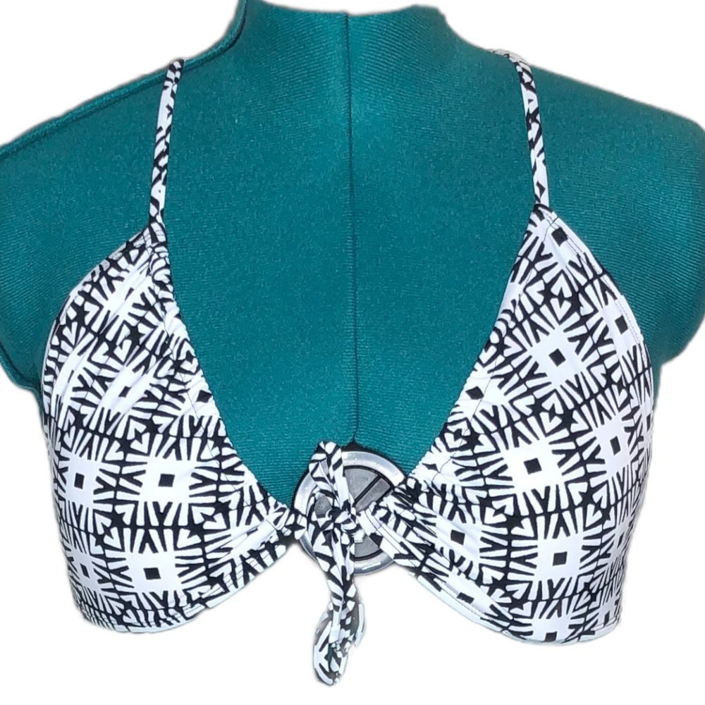 Old Navy Racer Halter Black Geometric Swimsuit Top